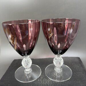 Cambridge Aurora Amethyst Purple Glasses Goblets Cups Set 2 Spicky Clear Stem